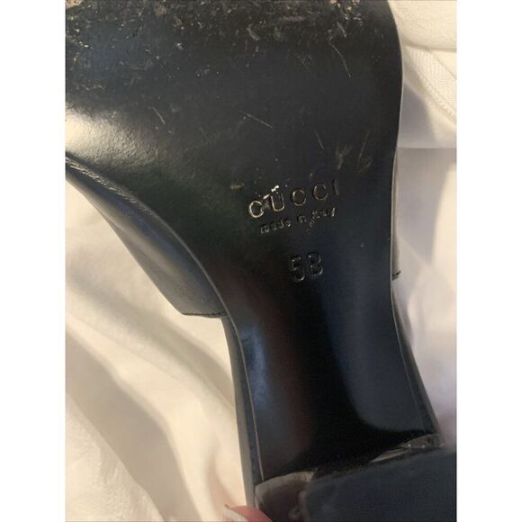 Gucci Authentic Black Olive Green Leather Medium Heel Sling Black Sandals 5 B - Picture 8 of 8